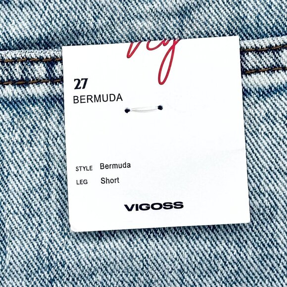 Vigoss Bermuda Denim Jean Size 27 Shorts Frayed Hem High Rise Blue Light Wash - Picture 5 of 14